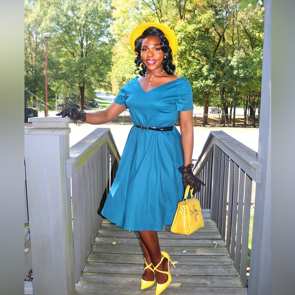 Women 1950s V-Neck Vintage Rockabilly Swing  Dress with Pockets (XXL) - Picture 2 of 9